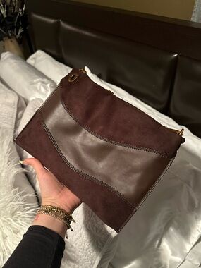 Women's Brown Suede & Leather Crossbody Clutch Crossbody Purse Bag